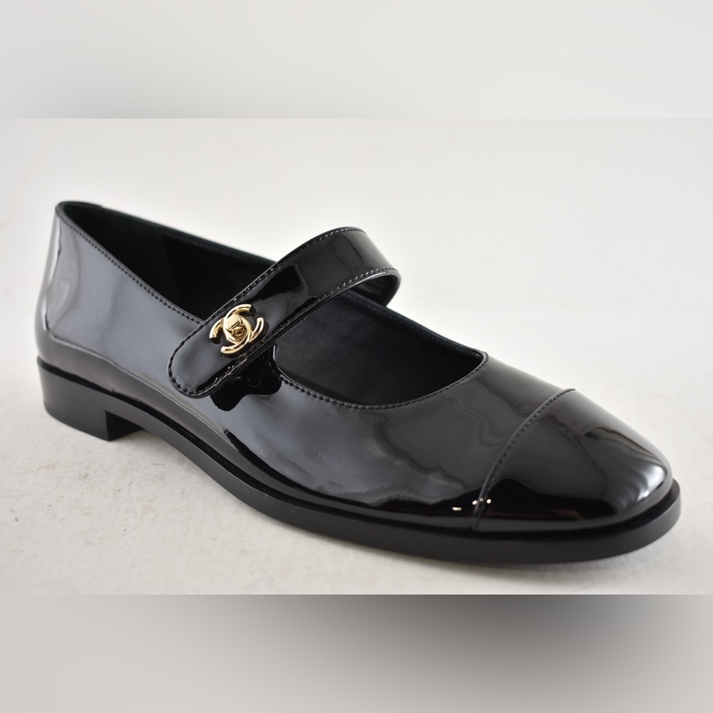 Chanel REV Black Patent Turnlock CC Mary Jane Moccasin Ballet Loafer Flat 36 - Picture 7 of 16